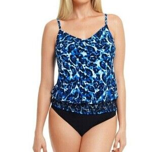 NEW Magicsuit Justina Blouson Tankini Smocked Waist Swim Top Animal Print sz 14